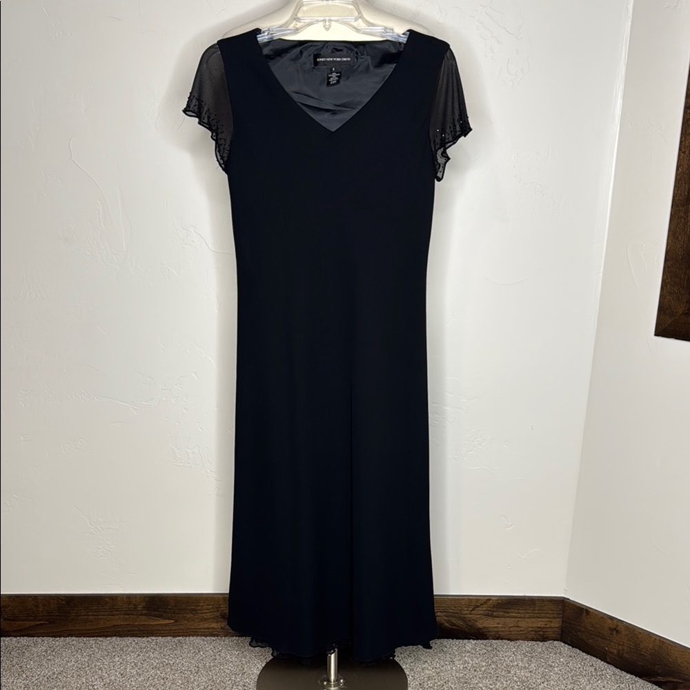 Maxi Special Occasion Dress with Delicate Beaded Detail At Hem and Sleeve